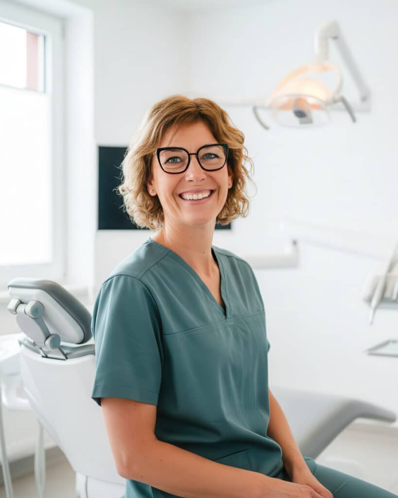 Portrett av Christel Urdal i en tannlegeklinikk