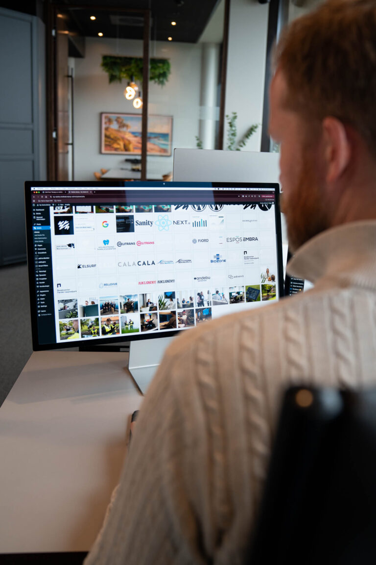 Bilde av en person som jobber i WordPress bildebibliotek
