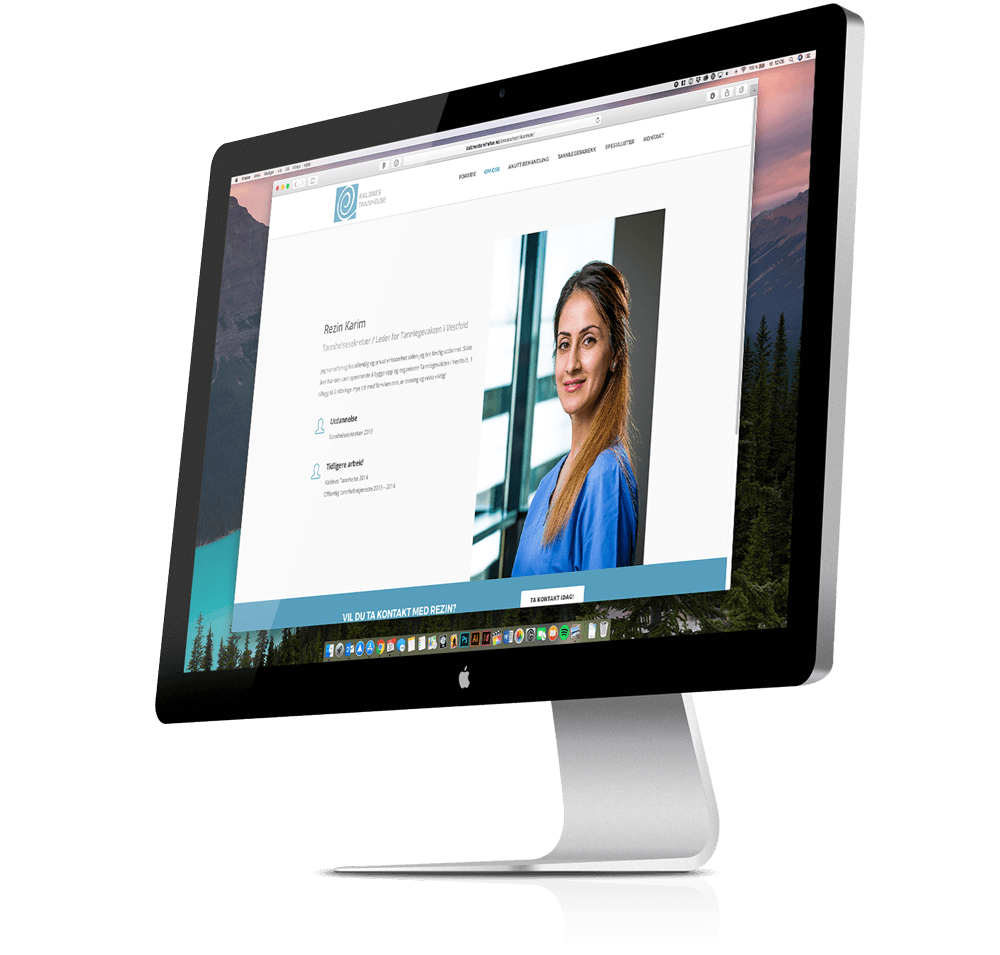 Bilde av en iMac som viser forsiden til Kalnes Tannhelse