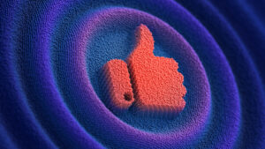 Bilde av en "like" tommel som peker oppover. Tommelen er satt i flere fargerike sirkler for &aring; sybolisere merkevarebygging.