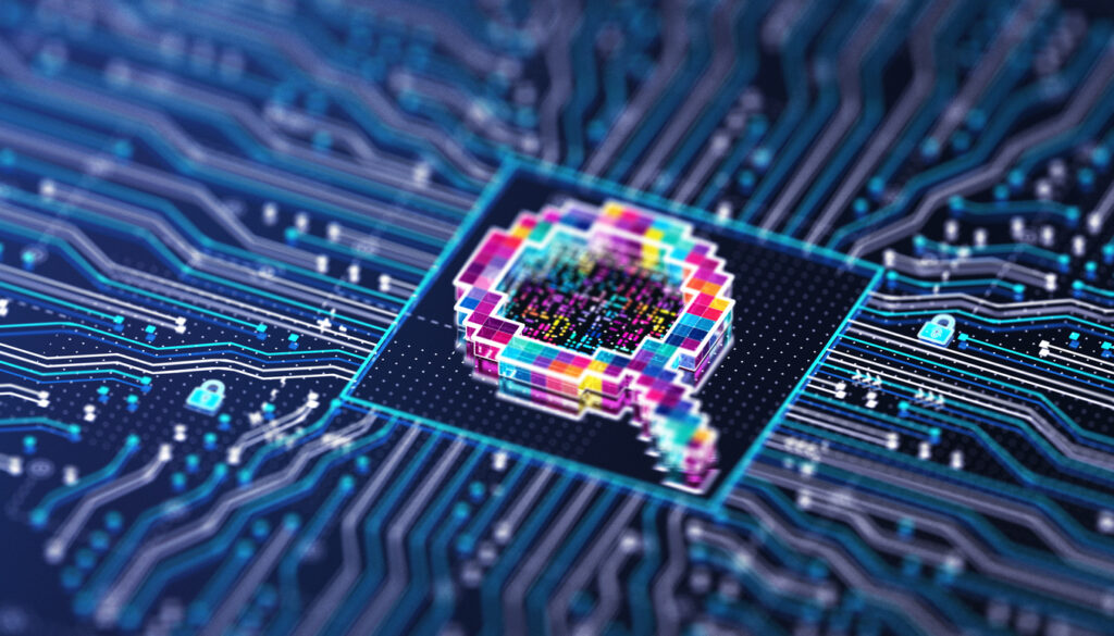 Bilde av et digital forstørrelsesglass på en microchip